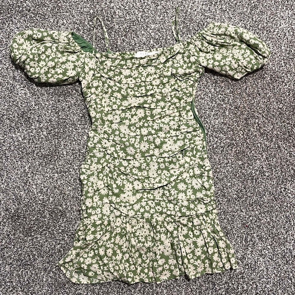 green and white flower dress